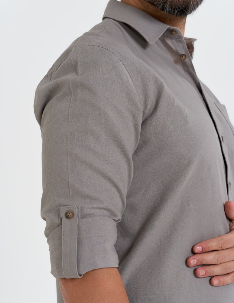 Koszule męskie - Koszula męska lniana z regulowanym rękawem BEŻOWY  - produkt moraj.pl 2