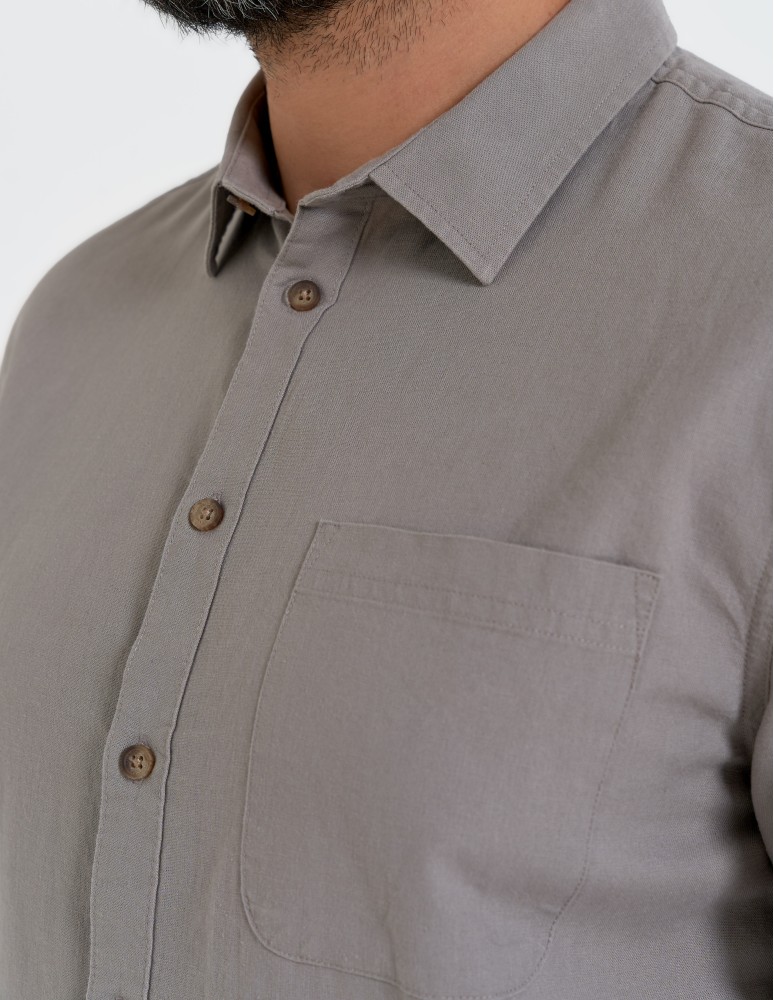 Koszule męskie - Koszula męska lniana z regulowanym rękawem BEŻOWY  - produkt moraj.pl 4