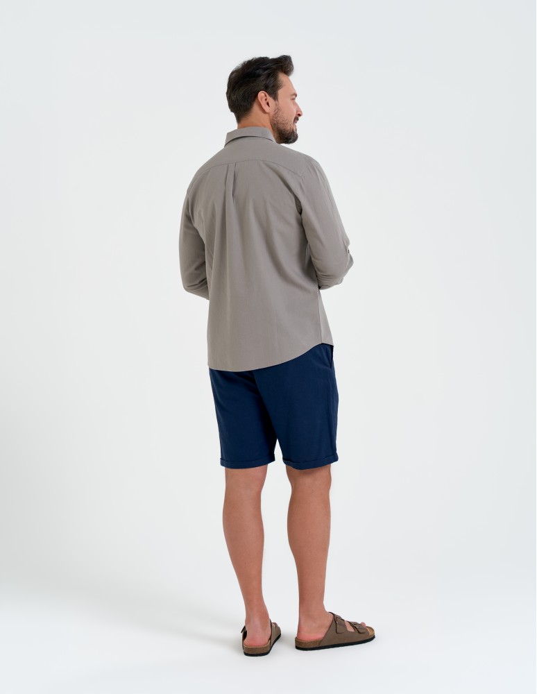 Koszule męskie - Koszula męska lniana z regulowanym rękawem BEŻOWY  - produkt moraj.pl 9