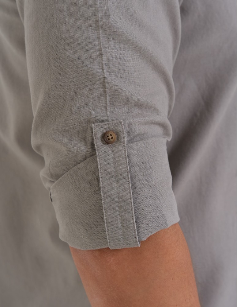 Koszule męskie - Koszula męska lniana z regulowanym rękawem BEŻOWY  - produkt moraj.pl 6