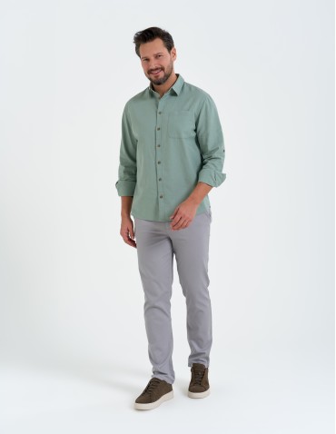 Koszule męskie - Koszula męska lniana z regulowanym rękawem ZIELONY - produkt 10