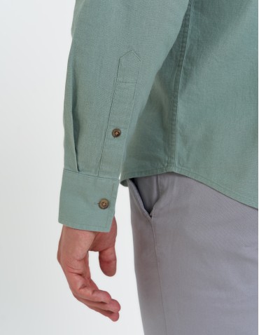 Koszule męskie - Koszula męska lniana z regulowanym rękawem ZIELONY - produkt 5