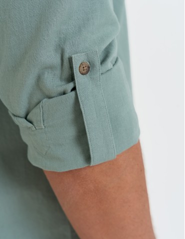 Koszule męskie - Koszula męska lniana z regulowanym rękawem ZIELONY - produkt 3