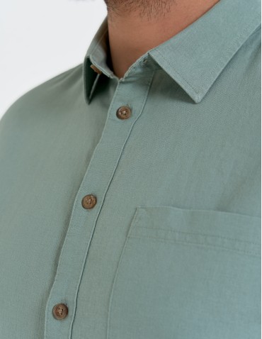 Koszule męskie - Koszula męska lniana z regulowanym rękawem ZIELONY - produkt 2