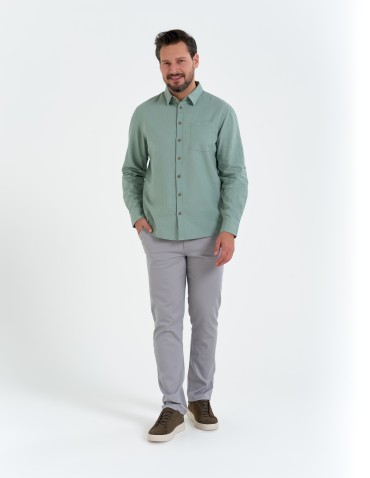 Koszule męskie - Koszula męska lniana z regulowanym rękawem ZIELONY - produkt 8