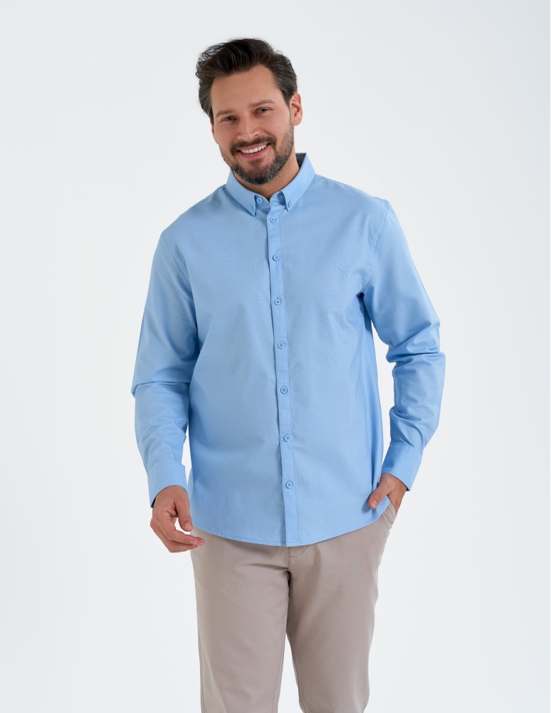 Koszule męskie - Koszula męska bawełniana z długim rękawem typu oxford NIEBIESKI  - produkt moraj.pl 3