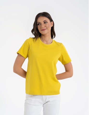 Koszulki z krótkim rękawem - T-shirt damski bawełniany bez szwów bocznych ZŁOTY - produkt 2