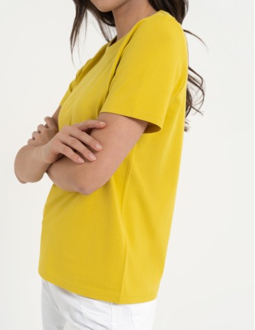 Koszulki z krótkim rękawem - T-shirt damski bawełniany bez szwów bocznych ZŁOTY - produkt 3