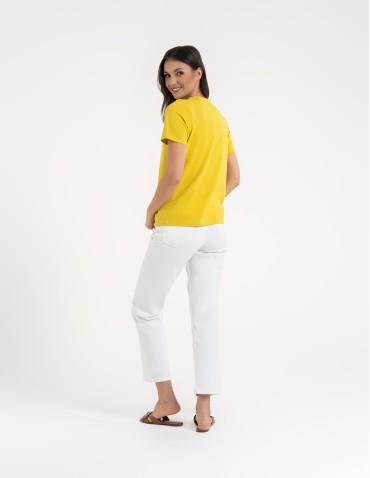 Koszulki z krótkim rękawem - T-shirt damski bawełniany bez szwów bocznych ZŁOTY - produkt 4