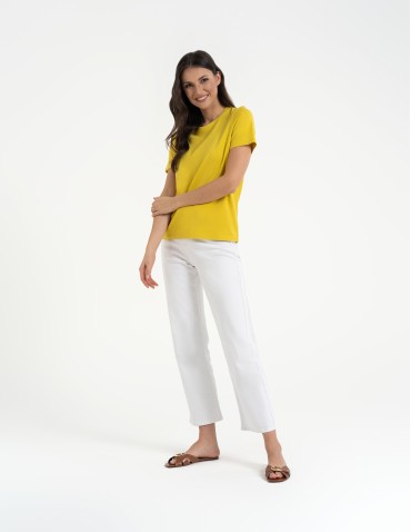 Koszulki z krótkim rękawem - T-shirt damski bawełniany bez szwów bocznych ZŁOTY - produkt 5