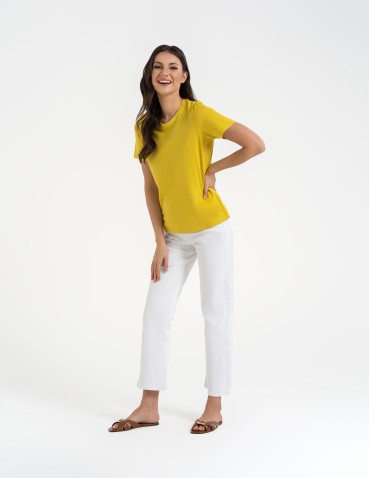 Koszulki z krótkim rękawem - T-shirt damski bawełniany bez szwów bocznych ZŁOTY - produkt 6