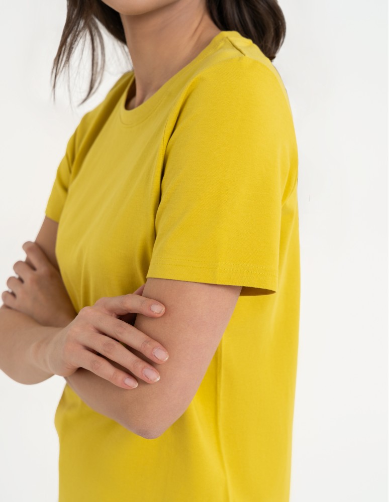 Koszulki z krótkim rękawem - T-shirt damski bawełniany bez szwów bocznych ZŁOTY  - produkt moraj.pl 7