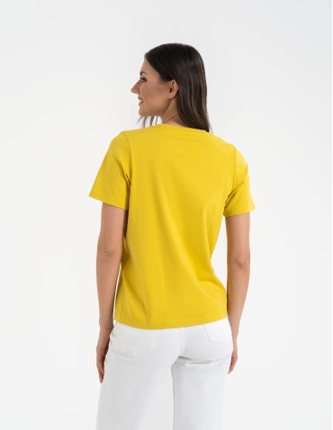 Koszulki z krótkim rękawem - T-shirt damski bawełniany bez szwów bocznych ZŁOTY - produkt 8