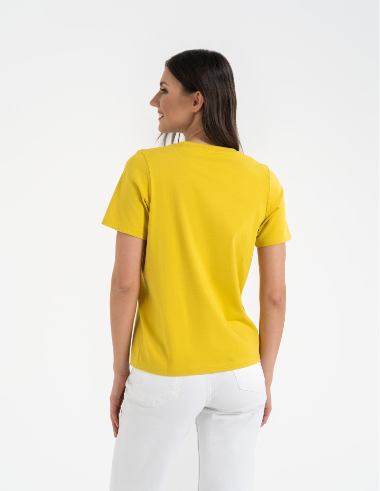 Koszulki z krótkim rękawem - T-shirt damski bawełniany bez szwów bocznych ZŁOTY  - produkt moraj.pl 8