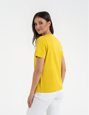 Koszulki z krótkim rękawem - T-shirt damski bawełniany bez szwów bocznych ZŁOTY - produkt 9