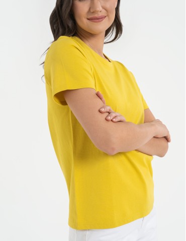 Koszulki z krótkim rękawem - T-shirt damski bawełniany bez szwów bocznych ZŁOTY - produkt 10