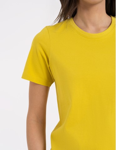 Koszulki z krótkim rękawem - T-shirt damski bawełniany bez szwów bocznych ZŁOTY - produkt 11