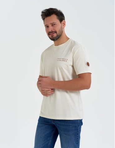 T-shirt męski bawełniany ze sportowym akcentem o regularnym kroju - BEŻOWY