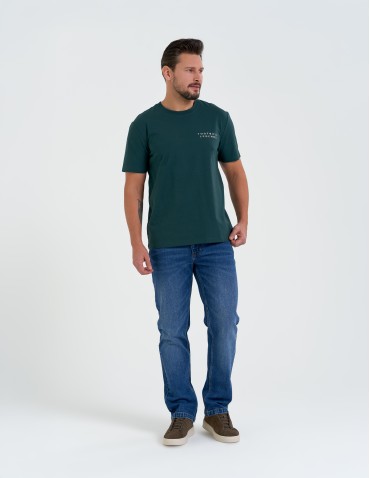 Nowości - T-shirt męski bawełniany ze sportowym akcentem o regularnym kroju ZIELONY - produkt 5