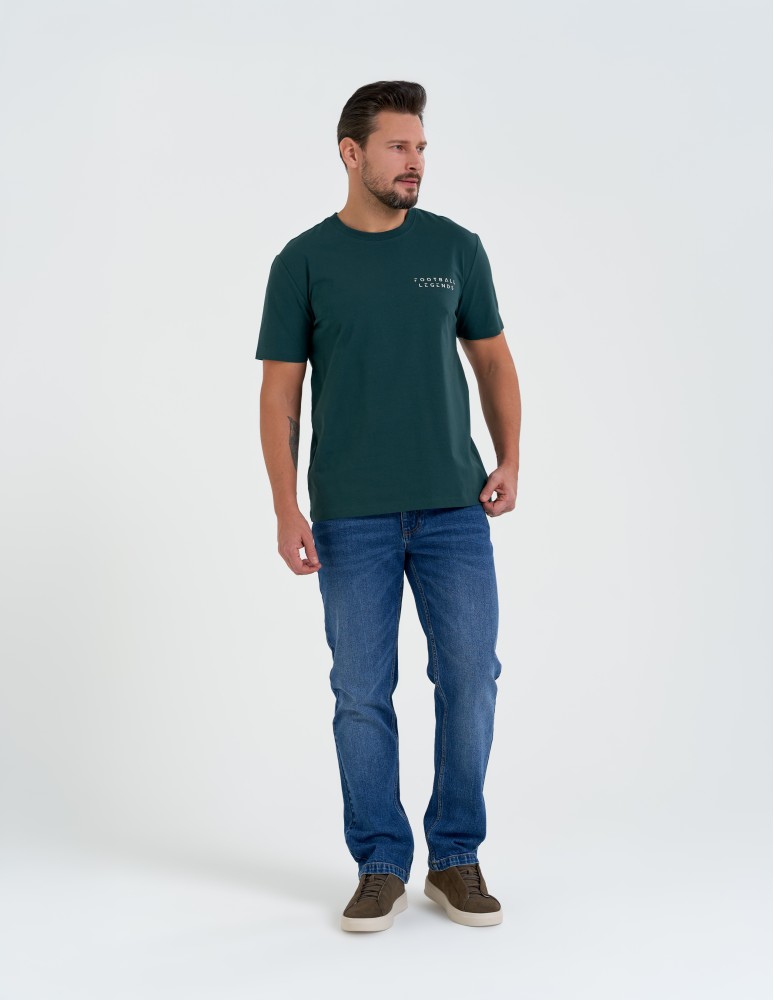 Nowości - T-shirt męski bawełniany ze sportowym akcentem o regularnym kroju ZIELONY - produkt moraj.pl 5