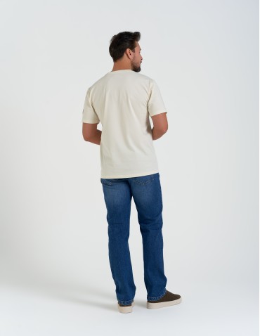 Nowości - T-shirt męski bawełniany ze sportowym akcentem o regularnym kroju BEŻOWY - produkt 5