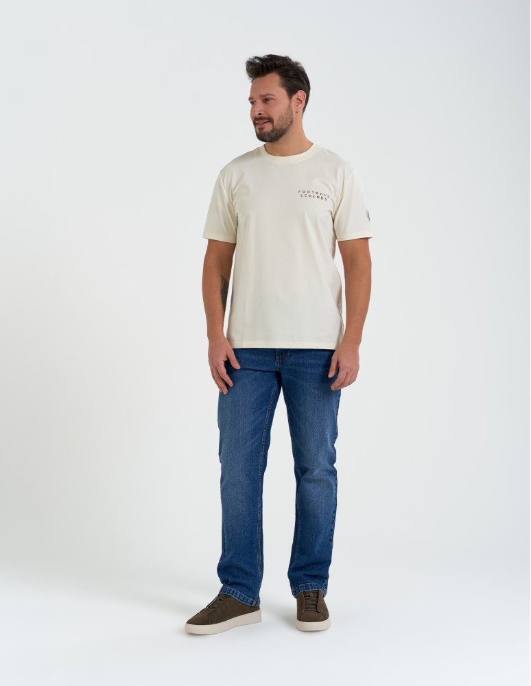 Nowości - T-shirt męski bawełniany ze sportowym akcentem o regularnym kroju BEŻOWY - produkt moraj.pl 4