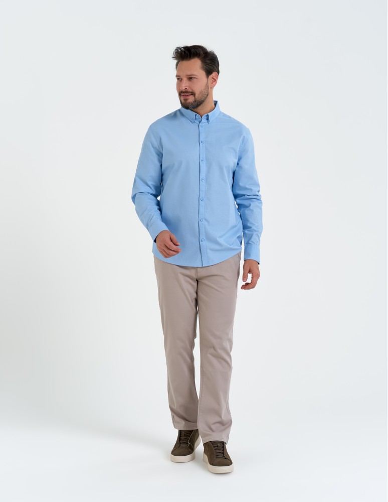 Koszule męskie - Koszula męska bawełniana z długim rękawem typu oxford NIEBIESKI  - produkt moraj.pl 10