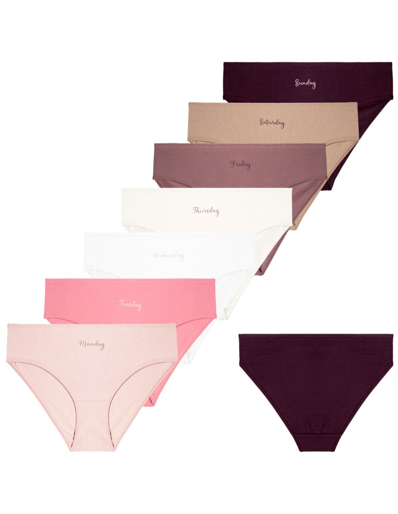 Majtki damskie bikini bawełniane na każdy dzień tygodnia 7-pak WIELOKOLOROWY