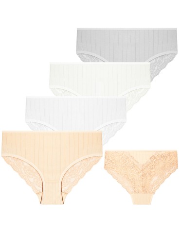 Majtki damskie bikini prążkowane z koronkowym tyłem 12-pak - produkt 2