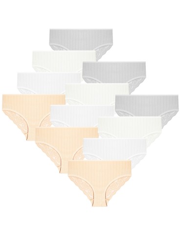 Majtki damskie bikini prążkowane z koronkowym tyłem 12-pak