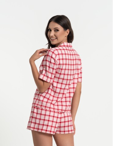 Piżamy z krótkim rękawem - Piżama damska rozpinana dwuczęściowa w kratkę CZERWONY - produkt 5