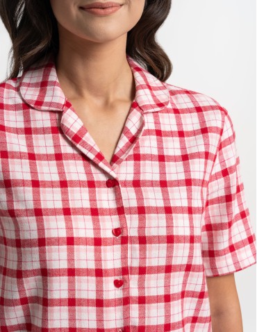 Piżamy z krótkim rękawem - Piżama damska rozpinana dwuczęściowa w kratkę CZERWONY - produkt 6