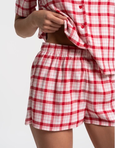 Piżamy z krótkim rękawem - Piżama damska rozpinana dwuczęściowa w kratkę CZERWONY - produkt 7