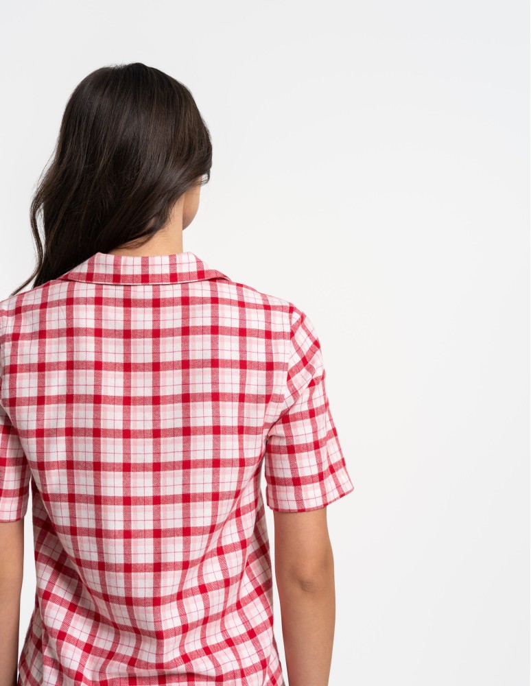 Piżamy z krótkim rękawem - Piżama damska rozpinana dwuczęściowa w kratkę CZERWONY  - produkt moraj.pl 11