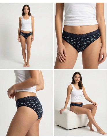 Majtki damskie - Majtki damskie figi bikini z elastycznym koronkowym pasem 4-pak WIELOKOLOROWY - produkt 4