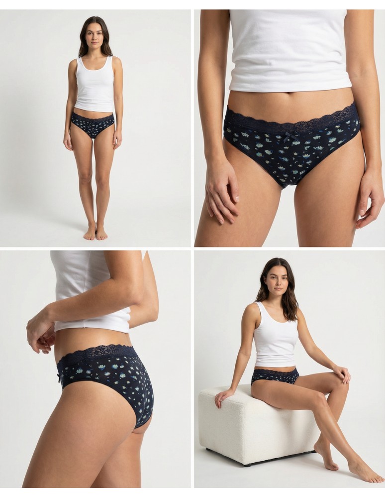 Majtki damskie - Majtki damskie figi bikini z elastycznym koronkowym pasem 4-pak WIELOKOLOROWY - produkt moraj.pl 4