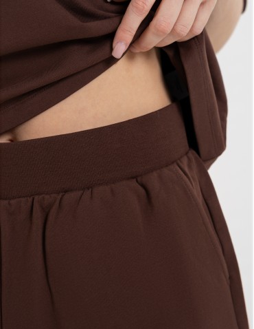 Krótkie spodenki damskie o luźnym kroju z wysokim stanem - BRĄZOWY  - produkt 2