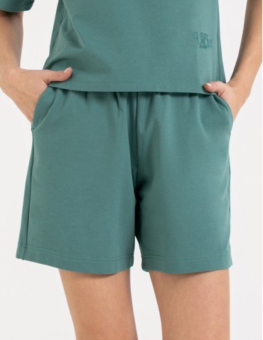 Szorty dresowe - Krótkie spodenki damskie o luźnym kroju z wysokim stanem TURKUSOWY - produkt 1