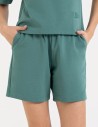 Krótkie spodenki damskie o luźnym kroju z wysokim stanem TURKUSOWY