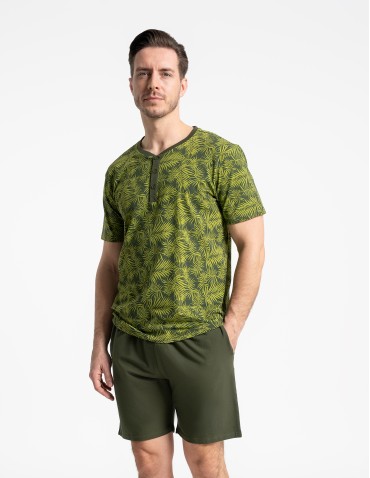 Piżama męska bawełniana dwuczęściowa z motywem roślinnym