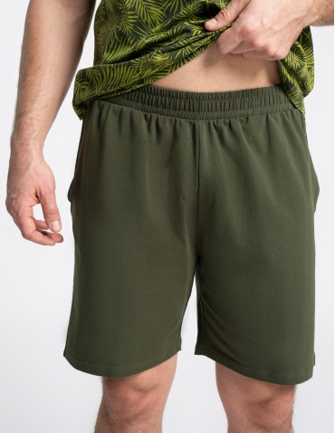 Piżamy - Piżama męska bawełniana dwuczęściowa z motywem roślinnym ZIELONY - produkt 3