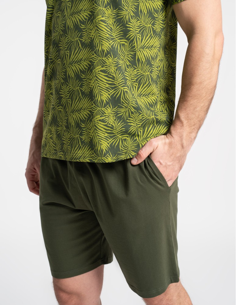 Piżamy - Piżama męska bawełniana dwuczęściowa z motywem roślinnym ZIELONY  - produkt moraj.pl 4