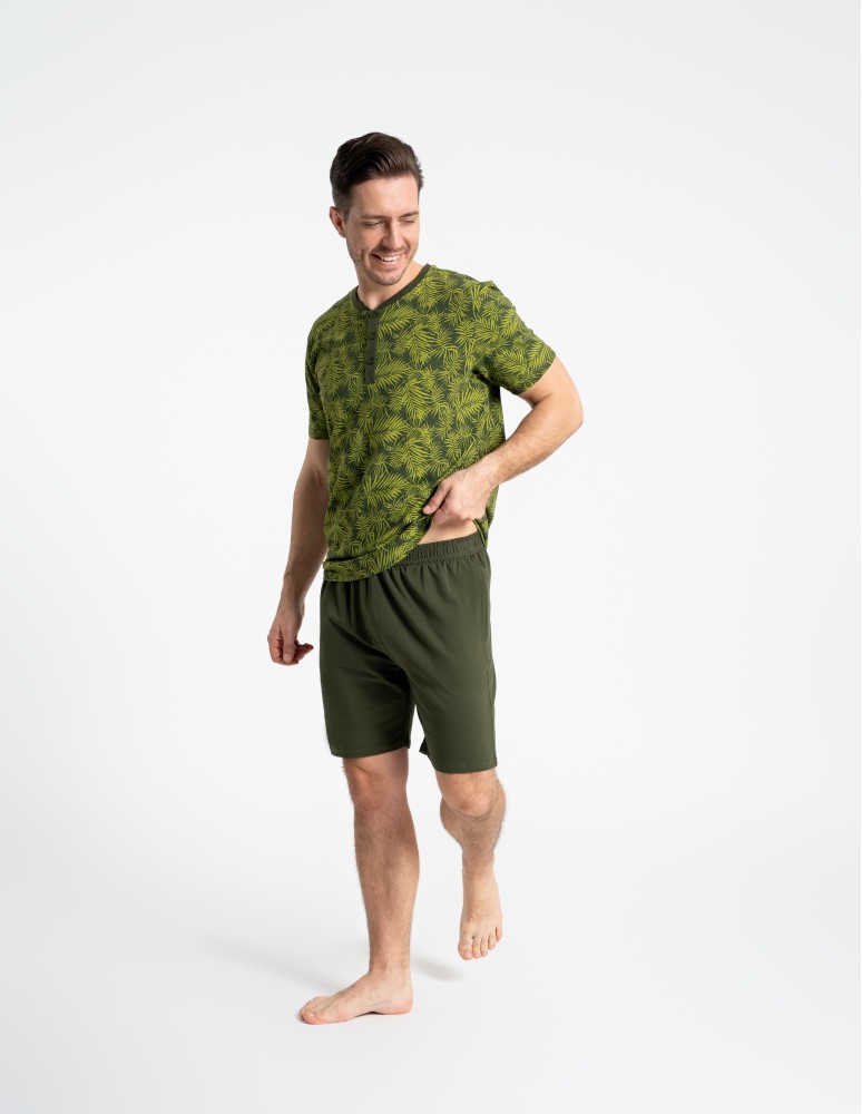 Piżamy - Piżama męska bawełniana dwuczęściowa z motywem roślinnym ZIELONY  - produkt moraj.pl 5