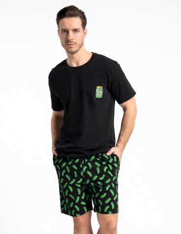 Piżamy - Męska piżama bawełniana na krótki rękaw z motywem ogórków CZARNY - produkt 3