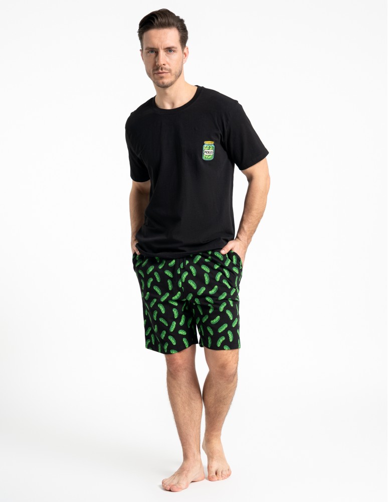 Piżamy - Męska piżama bawełniana na krótki rękaw z motywem ogórków CZARNY - produkt moraj.pl 1