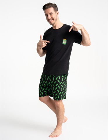 Piżamy - Męska piżama bawełniana na krótki rękaw z motywem ogórków CZARNY - produkt 4
