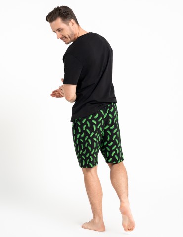 Piżamy - Męska piżama bawełniana na krótki rękaw z motywem ogórków CZARNY - produkt 5