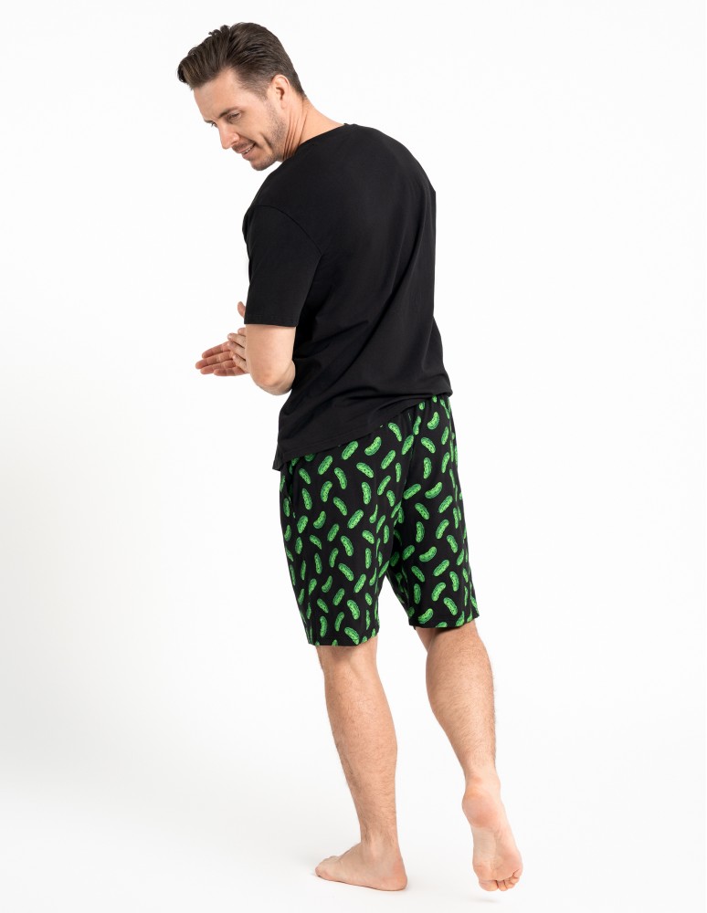 Piżamy - Męska piżama bawełniana na krótki rękaw z motywem ogórków CZARNY  - produkt moraj.pl 5