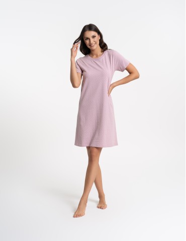 Koszula nocna damska z krótkim rękawem w kropeczki