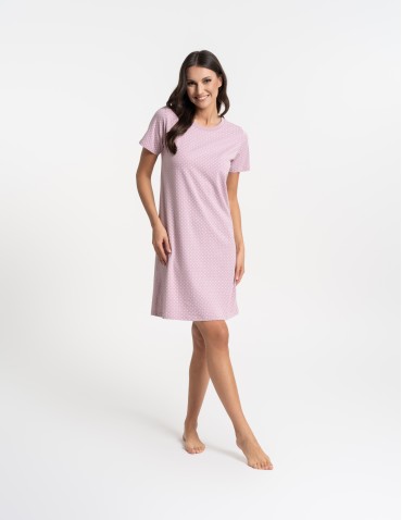 Koszule nocne - Koszula nocna damska z krótkim rękawem w kropeczki FIOLETOWY - produkt 4